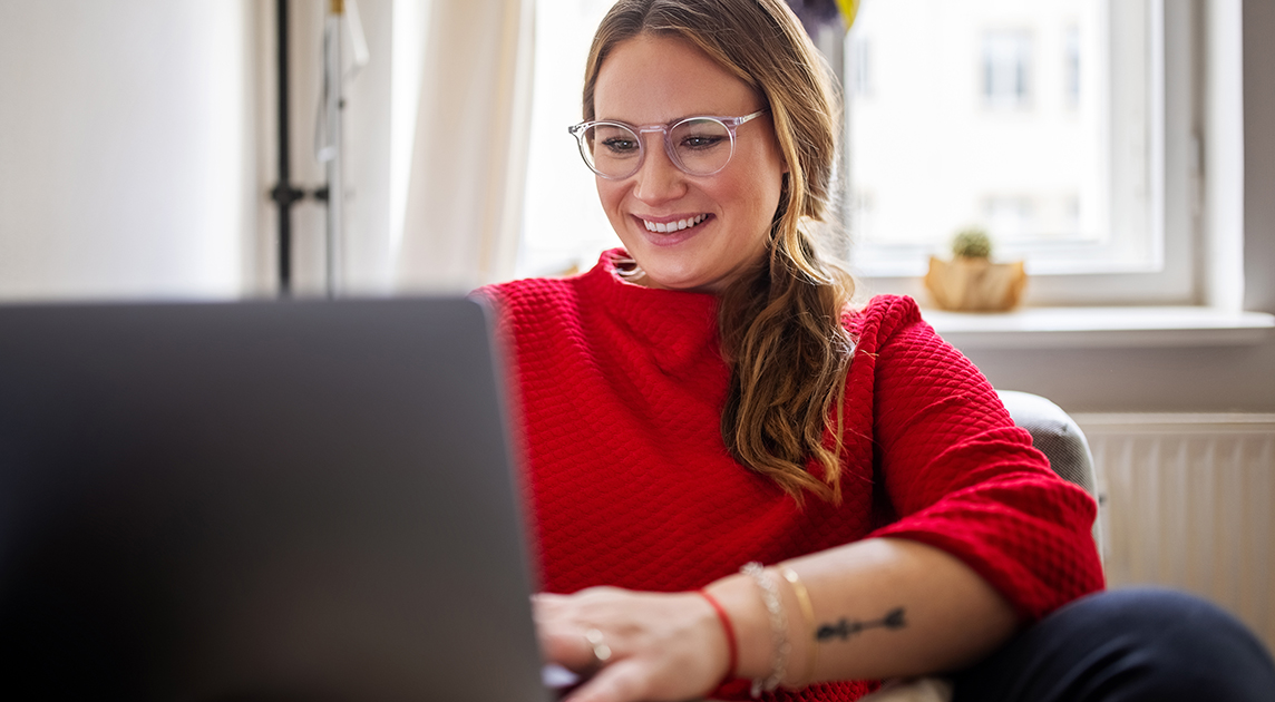 Woman learning about health care coverage 